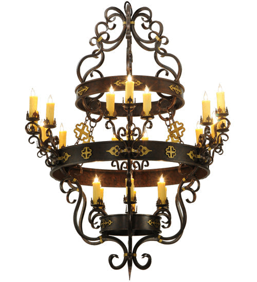 Meyda Lighting Santino 60" 24-Light 3-Tier Gilded Tobacco Chandelier With Ivory Faux Candlelight