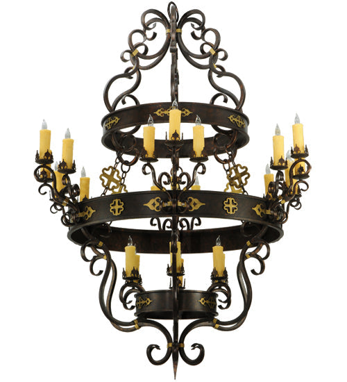 Meyda Lighting Santino 60" 24-Light 3-Tier Gilded Tobacco Chandelier With Ivory Faux Candlelight