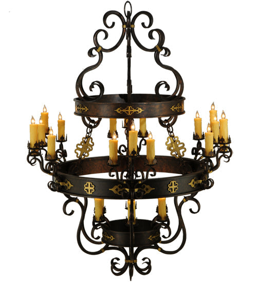 Meyda Lighting Santino 60" 24-Light 3-Tier Gilded Tobacco Chandelier With Ivory Faux Candlelight