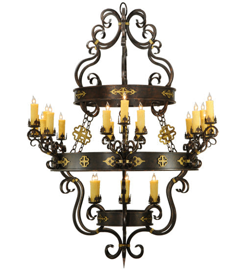 Meyda Lighting Santino 60" 24-Light 3-Tier Gilded Tobacco Chandelier With Ivory Faux Candlelight