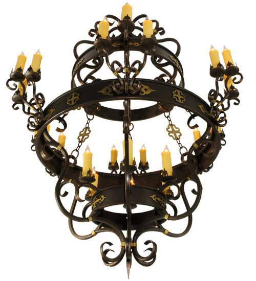 Meyda Lighting Santino 60" 24-Light 3-Tier Gilded Tobacco Chandelier With Ivory Faux Candlelight