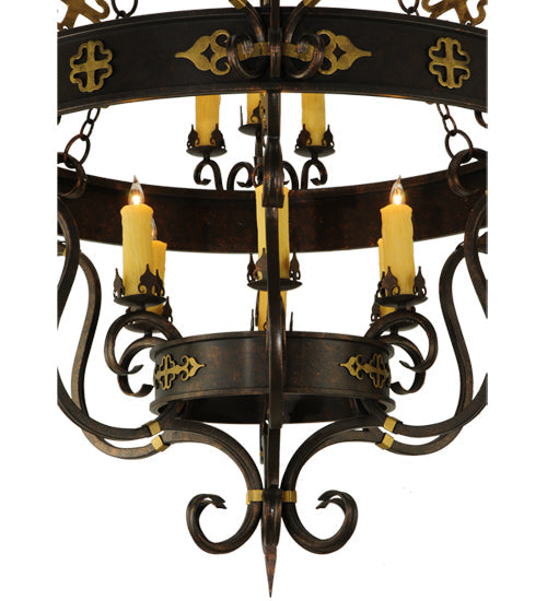 Meyda Lighting Santino 60" 24-Light 3-Tier Gilded Tobacco Chandelier With Ivory Faux Candlelight