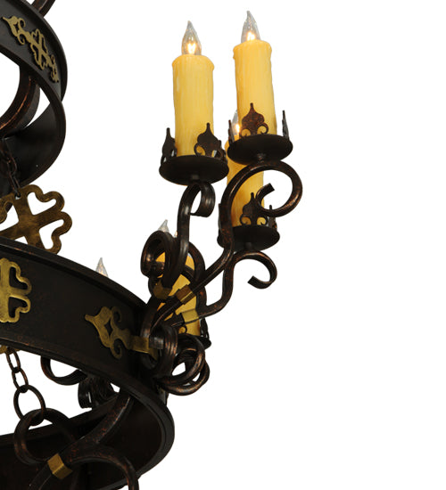 Meyda Lighting Santino 60" 24-Light 3-Tier Gilded Tobacco Chandelier With Ivory Faux Candlelight