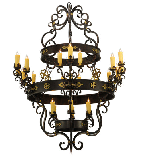 Meyda Lighting Santino 60" 24-Light 3-Tier Gilded Tobacco Chandelier With Ivory Faux Candlelight