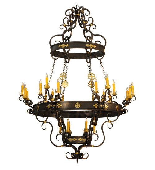 Meyda Lighting Santino 72" 24-Light Gilded Tobacco & Gold Chandelier With Amber Faux Candlelight