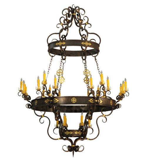 Meyda Lighting Santino 72" 24-Light Gilded Tobacco & Gold Chandelier With Amber Faux Candlelight