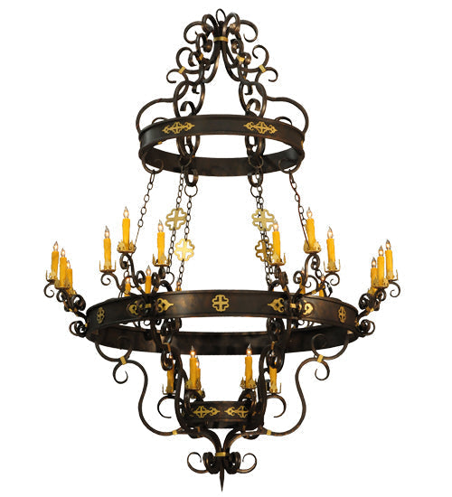 Meyda Lighting Santino 72" 24-Light Gilded Tobacco & Gold Chandelier With Amber Faux Candlelight