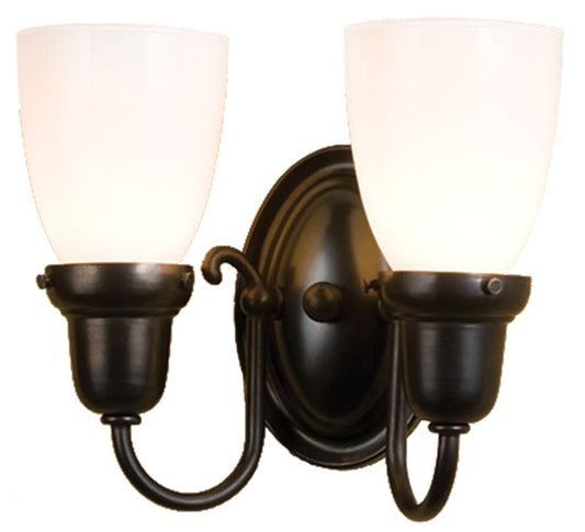 Meyda Lighting Saratoga 10" 2-Light Craftsman Brown Goblet Wall Sconce With White Opal Shade Glass