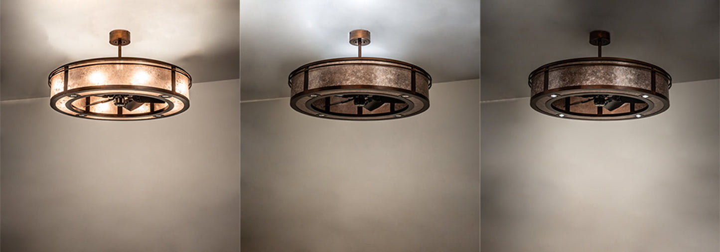 Meyda Lighting Sargent 240372 46" 16-Light Vintage Copper Chandelier With Silver Mica Shade Glass and Fan