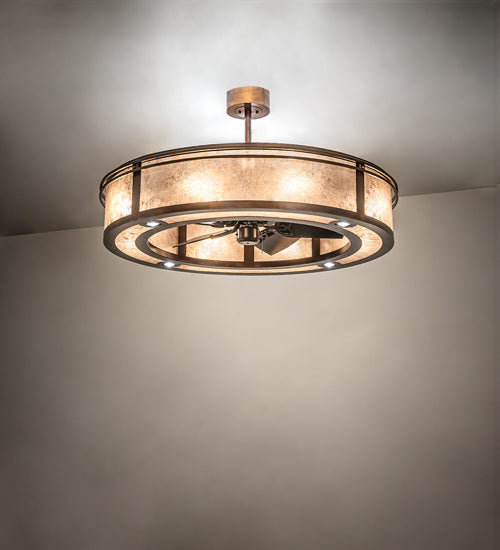 Meyda Lighting Sargent 240372 46" 16-Light Vintage Copper Chandelier With Silver Mica Shade Glass and Fan