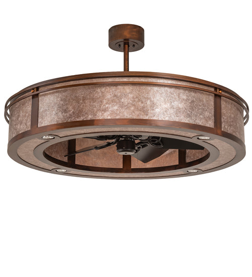 Meyda Lighting Sargent 240372 46" 16-Light Vintage Copper Chandelier With Silver Mica Shade Glass and Fan