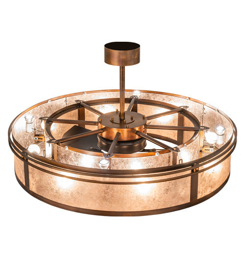 Meyda Lighting Sargent 240372 46" 16-Light Vintage Copper Chandelier With Silver Mica Shade Glass and Fan