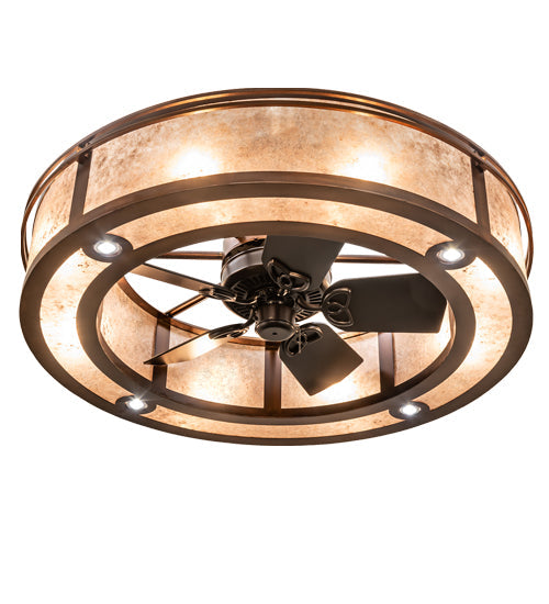 Meyda Lighting Sargent 240372 46" 16-Light Vintage Copper Chandelier With Silver Mica Shade Glass and Fan