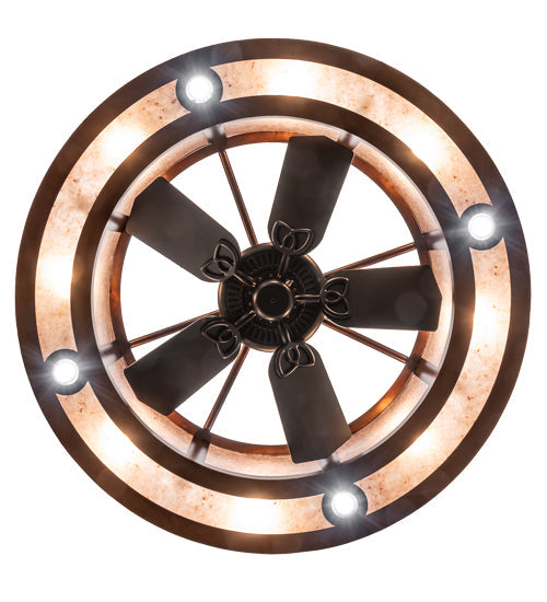 Meyda Lighting Sargent 240372 46" 16-Light Vintage Copper Chandelier With Silver Mica Shade Glass and Fan