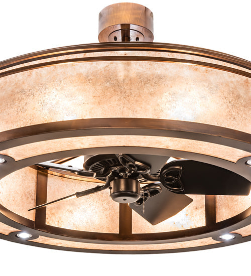Meyda Lighting Sargent 240372 46" 16-Light Vintage Copper Chandelier With Silver Mica Shade Glass and Fan