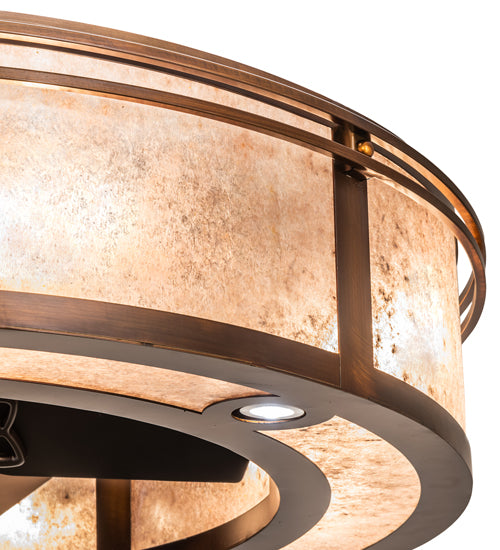 Meyda Lighting Sargent 240372 46" 16-Light Vintage Copper Chandelier With Silver Mica Shade Glass and Fan