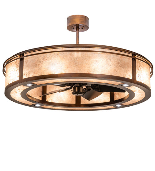 Meyda Lighting Sargent 240372 46" 16-Light Vintage Copper Chandelier With Silver Mica Shade Glass and Fan