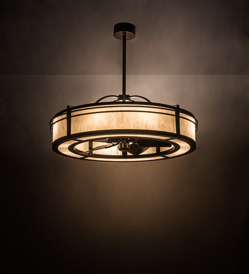 Meyda Lighting Sargent 45" 12-Light Mahogany Bronze Chandelier With Creme Carrara Idalight Shade Glass and Fan