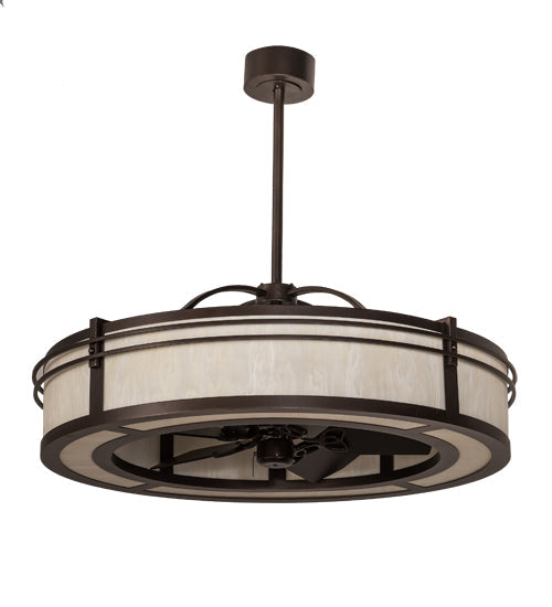 Meyda Lighting Sargent 45" 12-Light Mahogany Bronze Chandelier With Creme Carrara Idalight Shade Glass and Fan