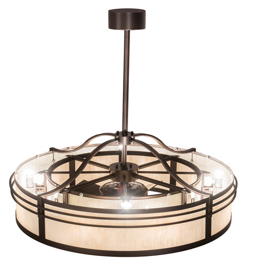 Meyda Lighting Sargent 45" 12-Light Mahogany Bronze Chandelier With Creme Carrara Idalight Shade Glass and Fan