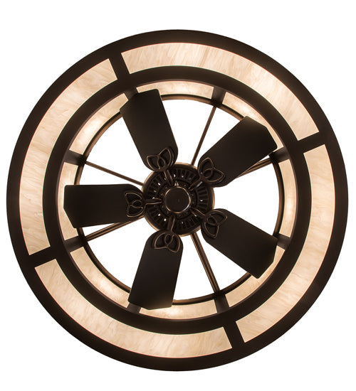 Meyda Lighting Sargent 45" 12-Light Mahogany Bronze Chandelier With Creme Carrara Idalight Shade Glass and Fan