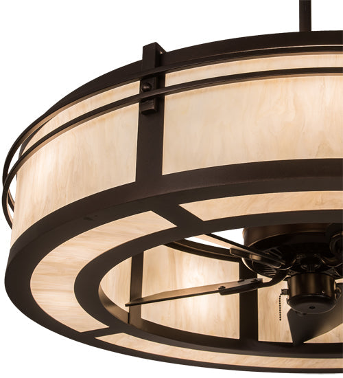 Meyda Lighting Sargent 45" 12-Light Mahogany Bronze Chandelier With Creme Carrara Idalight Shade Glass and Fan