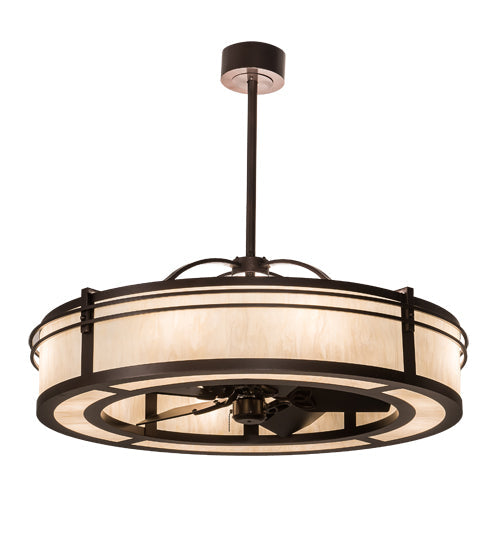 Meyda Lighting Sargent 45" 12-Light Mahogany Bronze Chandelier With Creme Carrara Idalight Shade Glass and Fan