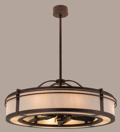 Meyda Lighting Sargent 45" 12-Light Mahogany Bronze Chandelier With Creme Carrare Idalight Shade Glass and Fan