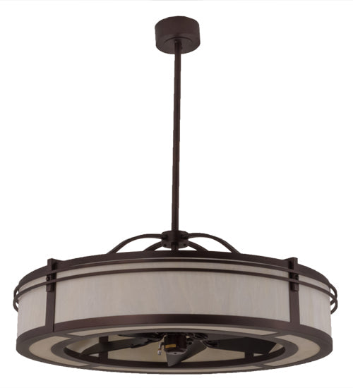 Meyda Lighting Sargent 45" 12-Light Mahogany Bronze Chandelier With Creme Carrare Idalight Shade Glass and Fan