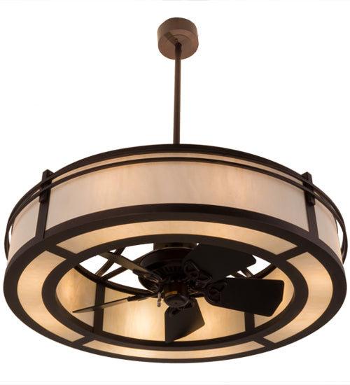 Meyda Lighting Sargent 45" 12-Light Mahogany Bronze Chandelier With Creme Carrare Idalight Shade Glass and Fan