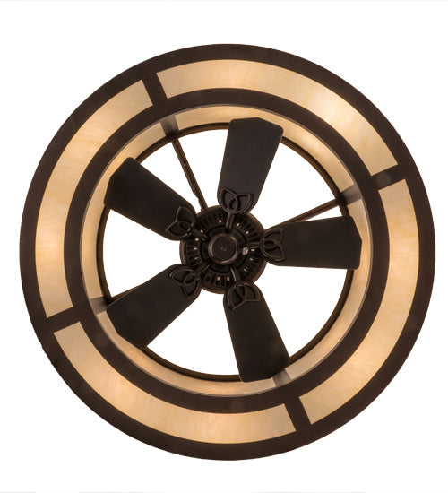 Meyda Lighting Sargent 45" 12-Light Mahogany Bronze Chandelier With Creme Carrare Idalight Shade Glass and Fan