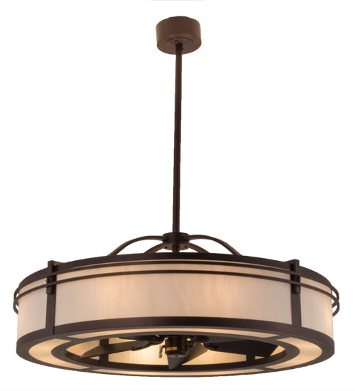 Meyda Lighting Sargent 45" 12-Light Mahogany Bronze Chandelier With Creme Carrare Idalight Shade Glass and Fan