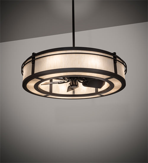Meyda Lighting Sargent 45" 12-Light Oil Rubbed Bronze Chandelier With Creme Carrara Idalight Shade and Fan