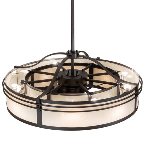 Meyda Lighting Sargent 45" 12-Light Oil Rubbed Bronze Chandelier With Creme Carrara Idalight Shade and Fan