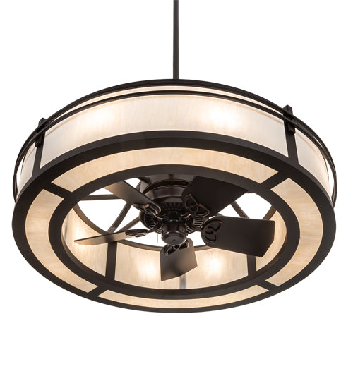Meyda Lighting Sargent 45" 12-Light Oil Rubbed Bronze Chandelier With Creme Carrara Idalight Shade and Fan