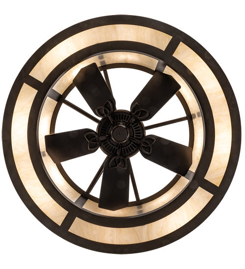 Meyda Lighting Sargent 45" 12-Light Oil Rubbed Bronze Chandelier With Creme Carrara Idalight Shade and Fan