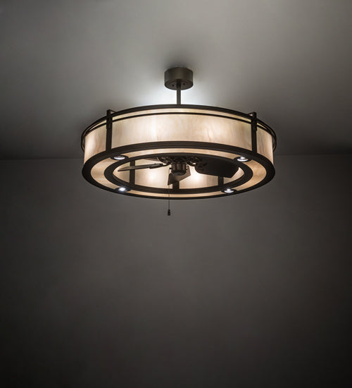 Meyda Lighting Sargent 45" 20-Light Tyler Bronze Chandelier With Beige Sahara Taupe Idalight Shade and Fan