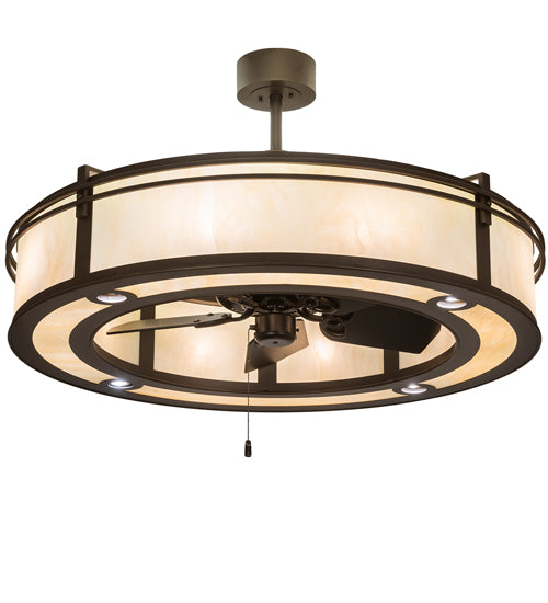 Meyda Lighting Sargent 45" 20-Light Tyler Bronze Chandelier With Beige Sahara Taupe Idalight Shade and Fan