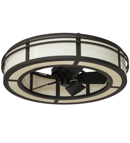 Meyda Lighting Sargent 45" 8-Light Oil Rubbed Bronze Chandelier With Creme Carrare Idalight Shade Glass and Fan