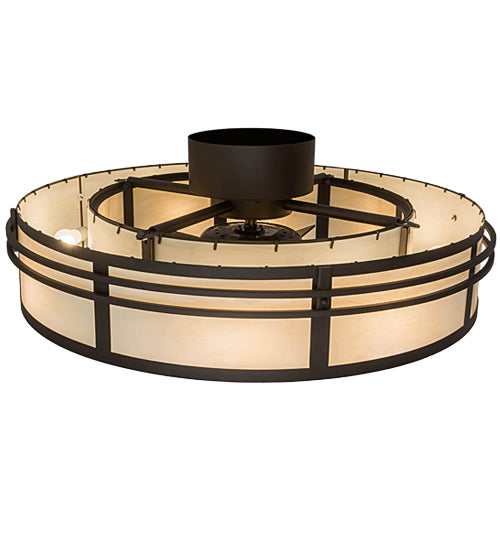 Meyda Lighting Sargent 45" 8-Light Oil Rubbed Bronze Chandelier With Creme Carrare Idalight Shade Glass and Fan