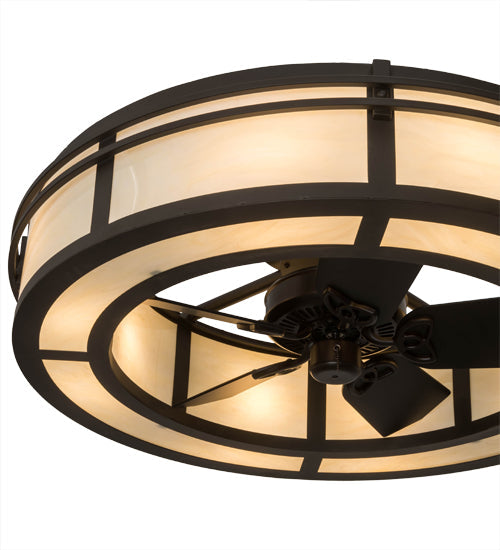 Meyda Lighting Sargent 45" 8-Light Oil Rubbed Bronze Chandelier With Creme Carrare Idalight Shade Glass and Fan