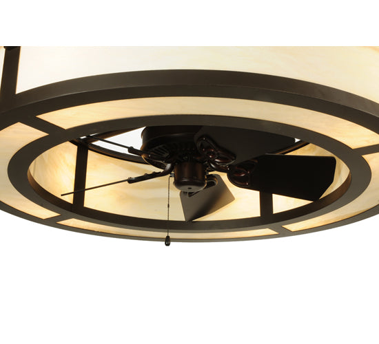 Meyda Lighting Sargent 45" 8-Light Oil Rubbed Bronze Chandelier With Creme Carrare Idalight Shade and Fan