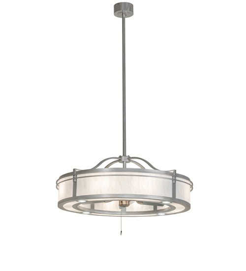 Meyda Lighting Sargent 46" 12-Light Sparkle Silver Chandelier With Beige Angelwing Idalight Shade and Fan
