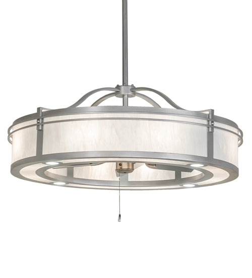 Meyda Lighting Sargent 46" 12-Light Sparkle Silver Chandelier With Beige Angelwing Idalight Shade and Fan