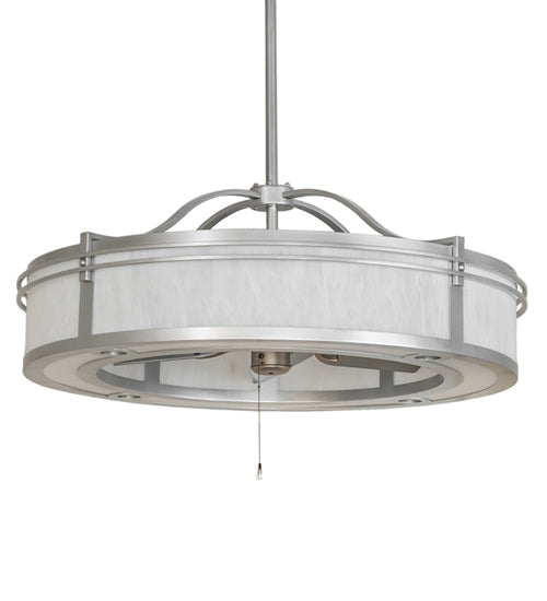 Meyda Lighting Sargent 46" 12-Light Sparkle Silver Chandelier With Beige Angelwing Idalight Shade and Fan