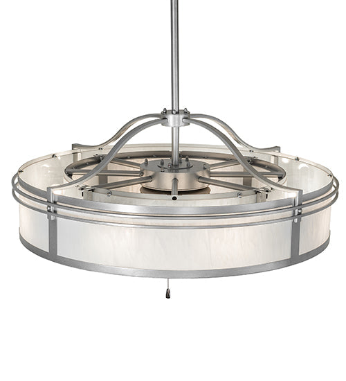 Meyda Lighting Sargent 46" 12-Light Sparkle Silver Chandelier With Beige Angelwing Idalight Shade and Fan
