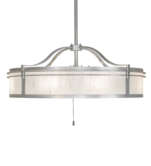 Meyda Lighting Sargent 46" 12-Light Sparkle Silver Chandelier With Beige Angelwing Idalight Shade and Fan