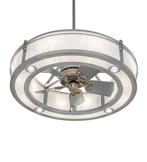 Meyda Lighting Sargent 46" 12-Light Sparkle Silver Chandelier With Beige Angelwing Idalight Shade and Fan