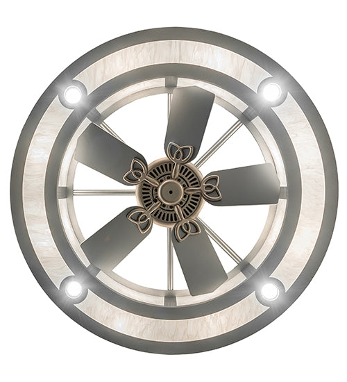 Meyda Lighting Sargent 46" 12-Light Sparkle Silver Chandelier With Beige Angelwing Idalight Shade and Fan