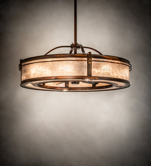 Meyda Lighting Sargent 46" 16-Light Vintage Copper Chandelier With Silver Mica Shade Glass and Fan